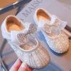 Beige Baby Girls Princess Shoes Bow Zircon Nail Bead
