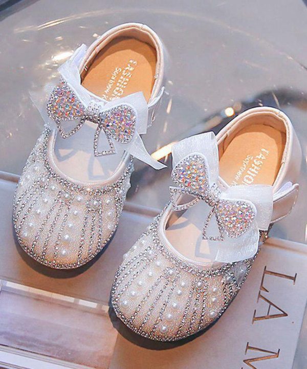 Beige Baby Girls Princess Shoes Bow Zircon Nail Bead - Image 3