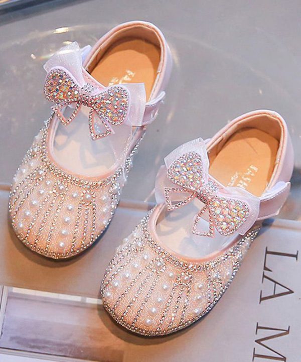 Beige Baby Girls Princess Shoes Bow Zircon Nail Bead - Image 4