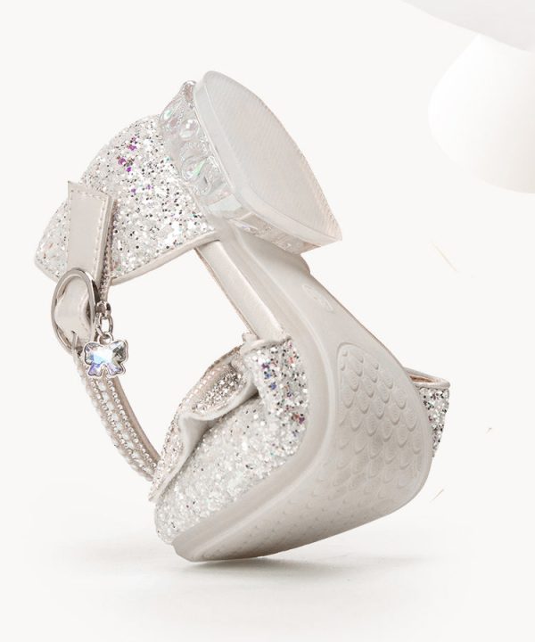 Beige Bow Zircon Fashion Buckle Strap Kids Girls Princess Shoes - Image 5