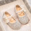Beige Girls' Princess Shoes 2025 New Soft Bottom Zircon