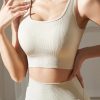 Beige U Neck Backless Solid Sports Bra