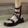 Black Buckle Strap Splicing Platform Roman Sandals Peep Toe