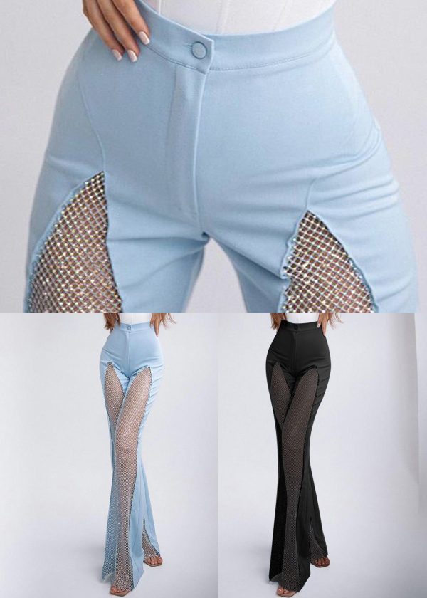 Black Button Tulle Patchwork Spandex Summer Pants High Waist - Image 5