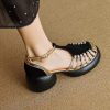 Black Chunky Suede Comfy Splicing Hollow Out Sandals