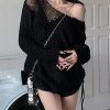 Black Cozy Knit Spring Sweater Hollow Out