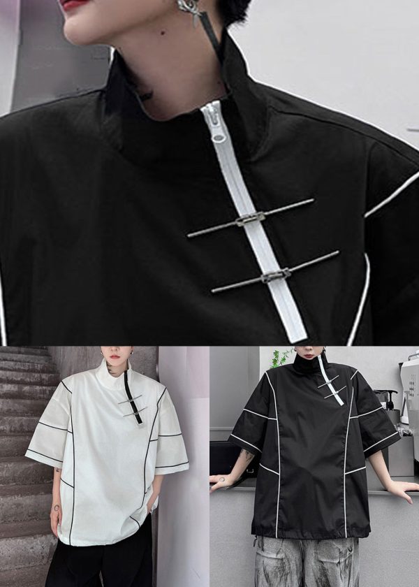 Black Drawstring Original Design Cotton Men T Shirts Zip Up Summer - Image 5
