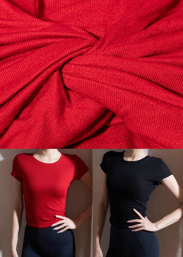 Black Hollow Out Solid Modal Cotton Yoga T Shirts - Image 5