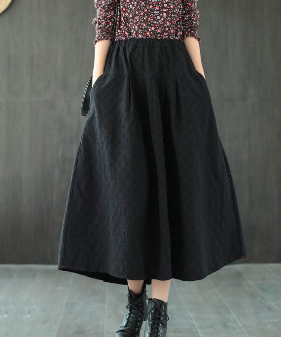 Black Jacquard Patchwork Loose A Line Skirt Spring