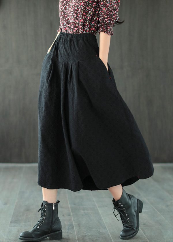 Black Jacquard Patchwork Loose A Line Skirt Spring - Image 3