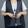 Black Linen Cardigan Vest Large Women Summer