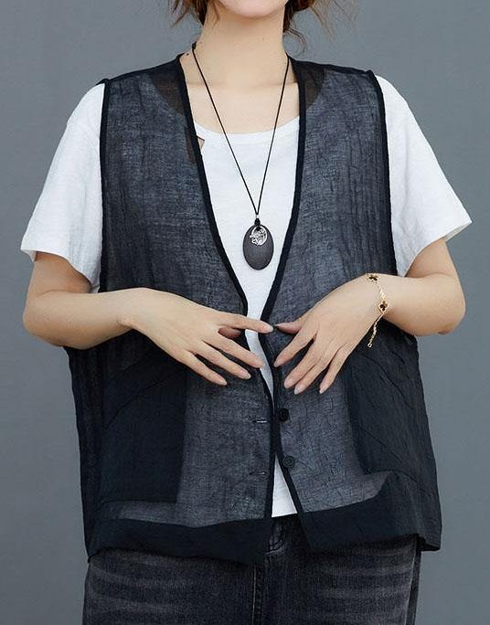 Black Linen Cardigan Vest Large Women Summer