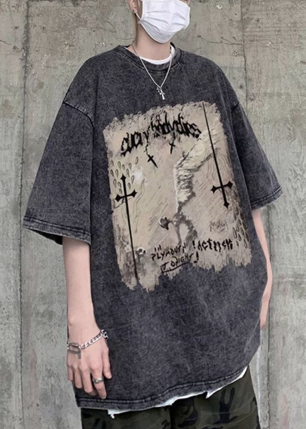 Black Original Design Cotton Mens Graphic T Shirts O Neck Half Sleeve - Image 4