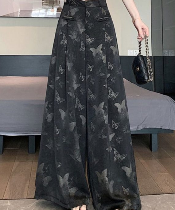 Black Patchwork High Waist Wide Leg Pants Summer