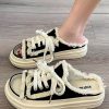 Black Platform Casual Splicing Tassel Lace Up Slide Sandals