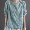 Blue Embroideried Floral Summer Blouses Half Sleeve