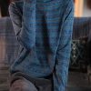Blue Print Clothes For Women High Neck Patchwork Knitwear