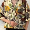 Bohemian Apricot Print Button Cotton Men Shirt Summer