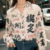 Bohemian Apricot Print Patchwork Lace Shirt Top Spring