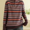 Bohemian Brown Stand Collar Striped Knit Sweaters Spring
