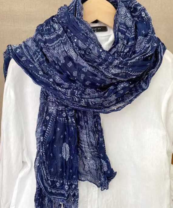 Bohemian Dull Red Print Wrinkled Linen Scarf