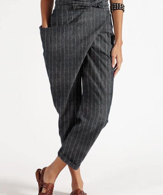Bohemian Grey Striped High Waist Cotton Harem Pants Summer