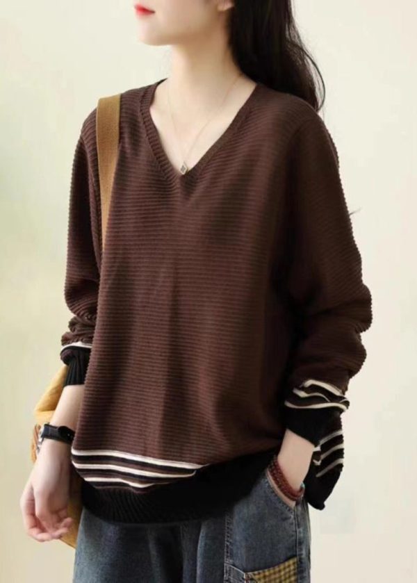 Bohemian Khaki Oversized Striped Sweater Spring - Image 2