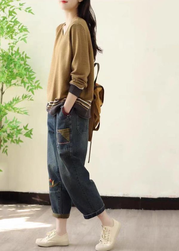 Bohemian Khaki Oversized Striped Sweater Spring - Image 3