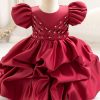 Bohemian Red Cinched Patchwork Zircon Kids Vacation Maxi Dresses Summer
