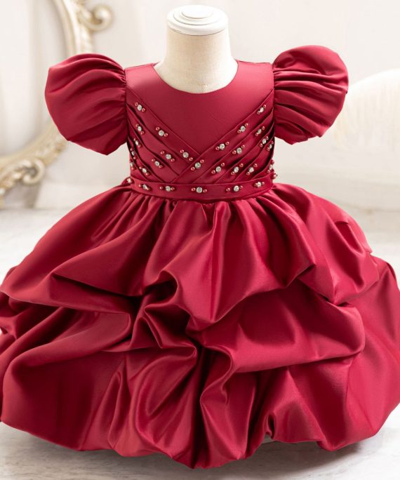 Bohemian Red Cinched Patchwork Zircon Kids Vacation Maxi Dresses Summer