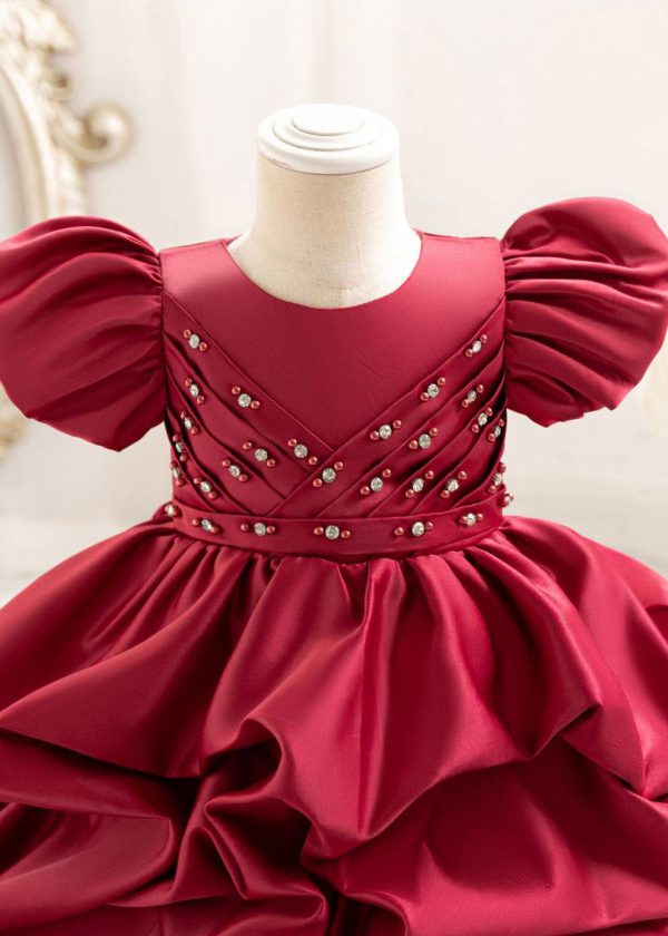 Bohemian Red Cinched Patchwork Zircon Kids Vacation Maxi Dresses Summer - Image 5