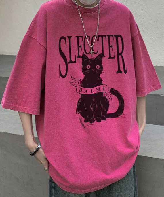 Bohemian Rose Cats Letter Oversized Cotton Mens T Shirt Half Sleeve