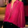 Bohemian Rose Hollow Out Wrinkled Chiffon Blouses Spring