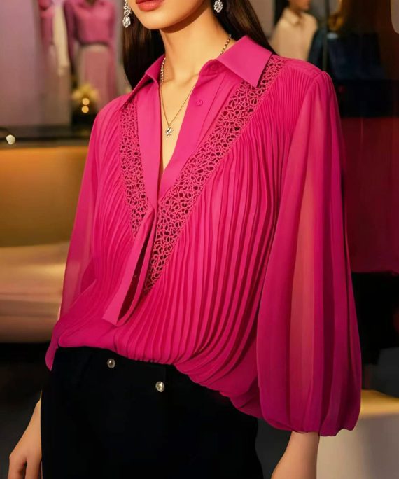 Bohemian Rose Hollow Out Wrinkled Chiffon Blouses Spring