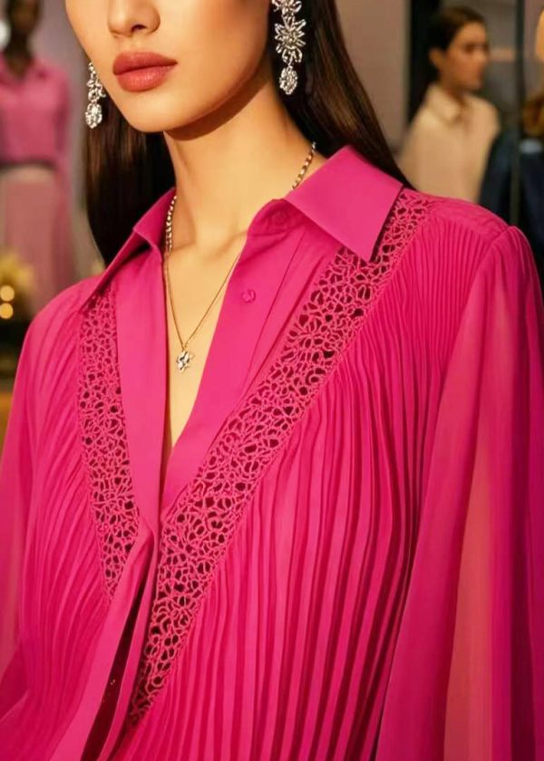 Bohemian Rose Hollow Out Wrinkled Chiffon Blouses Spring - Image 2