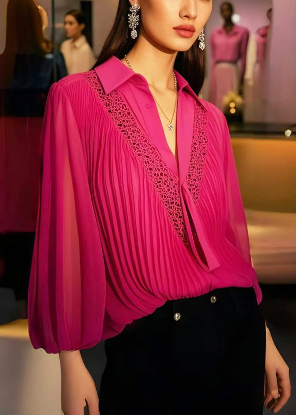Bohemian Rose Hollow Out Wrinkled Chiffon Blouses Spring - Image 3