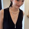 Bohemian White Alloy Pearl Beading Sweater Gratuated Bead Necklace