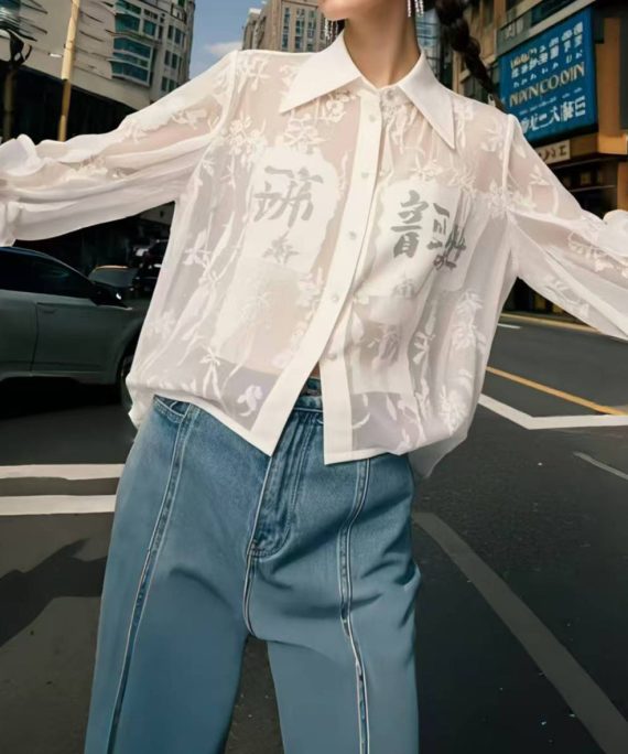 Bohemian White Print Chiffon UPF 50+ Shirts Spring