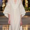 Bohemian White V Neck Patchwork Lace Ankle Dress Flare Sleeve