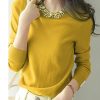 Bohemian Yellow Nail Bead Knit Shirt Spring