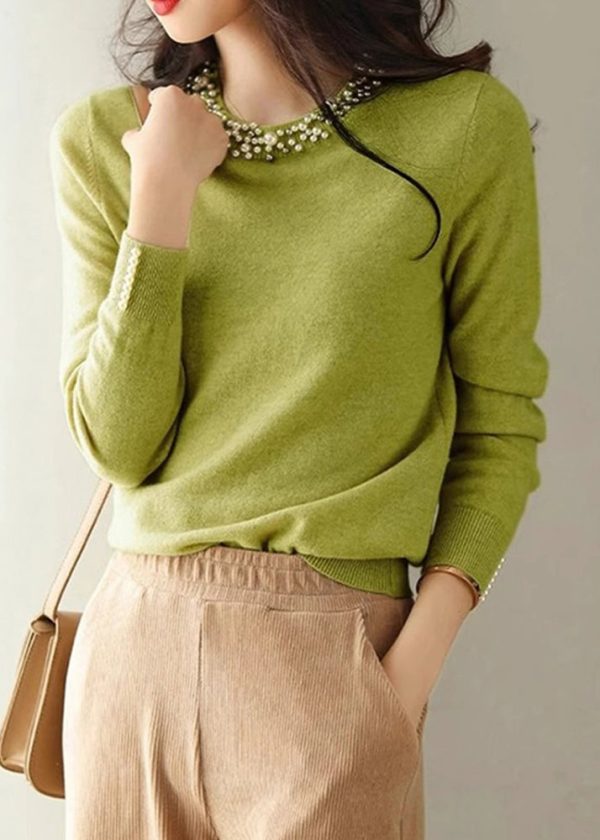 Bohemian Yellow Nail Bead Knit Shirt Spring - Image 3