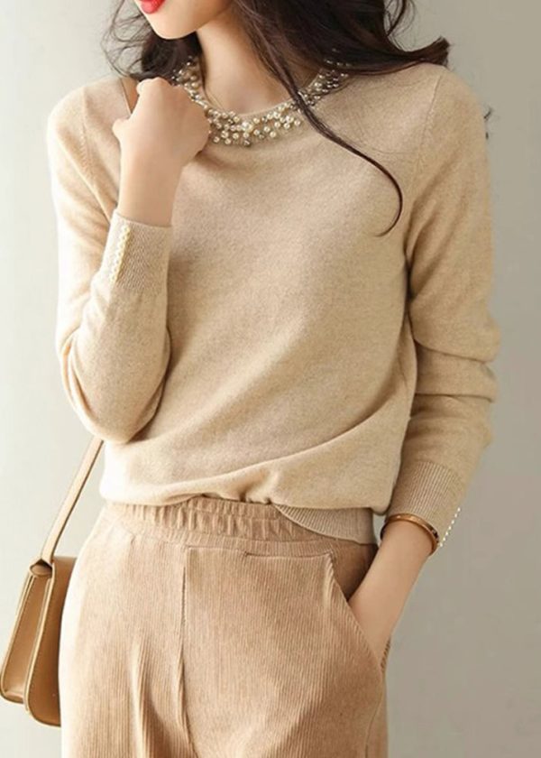 Bohemian Yellow Nail Bead Knit Shirt Spring - Image 4