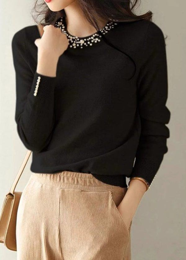 Bohemian Yellow Nail Bead Knit Shirt Spring - Image 5