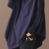 Bohemian black fall cotton shirts asymmetric hem baggy high neck top