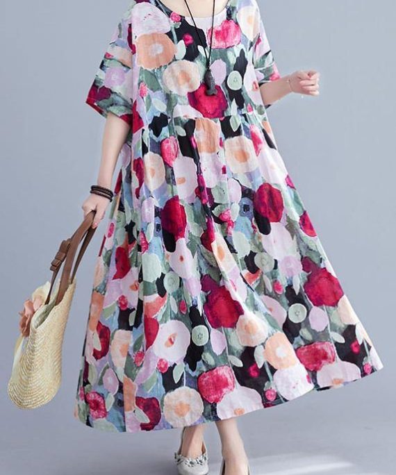 Bohemian floral Long dress half sleeve Cinched Maxi summer Dresses
