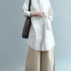 Bohemian lapel Button Down cotton top silhouette Organic Fashion beige Plus Size Clothing blouses Summer