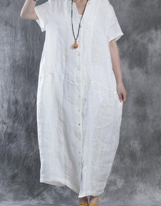 Bohemian linen Robes Omychic Women summer loose fit retro linen maxi dress
