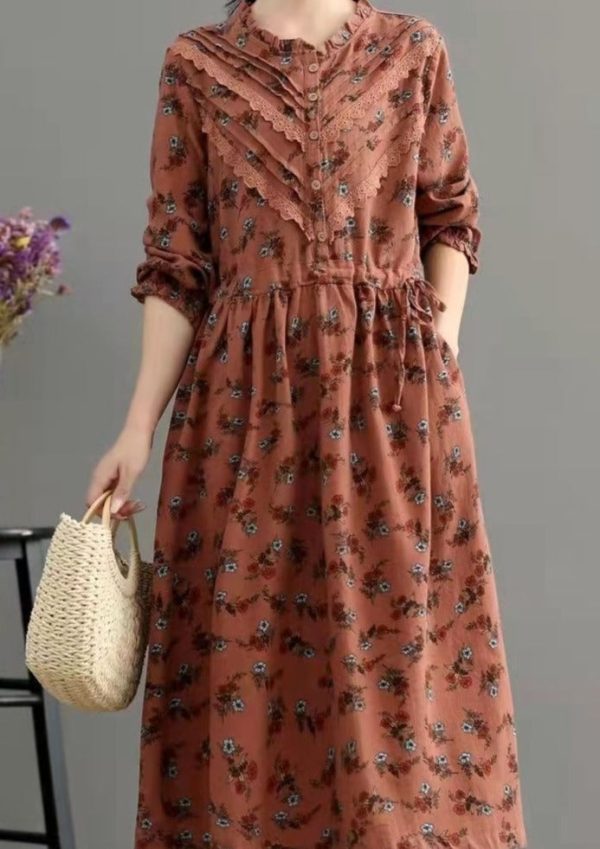 Bohemian Blue Pockets Print Loose Fall Maxi Dress Long sleeve - Image 6