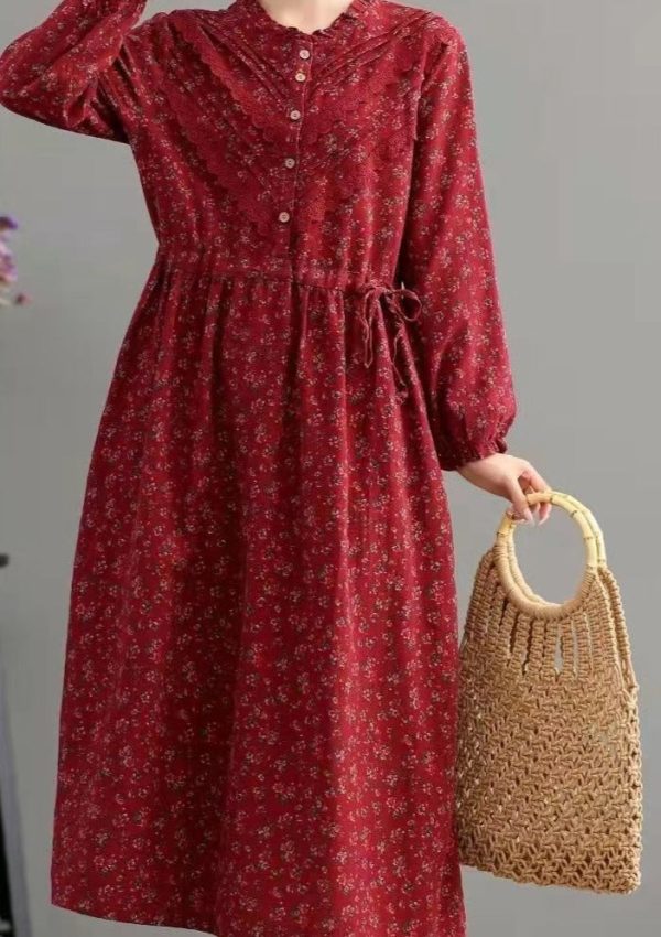 Bohemian Blue Pockets Print Loose Fall Maxi Dress Long sleeve - Image 5