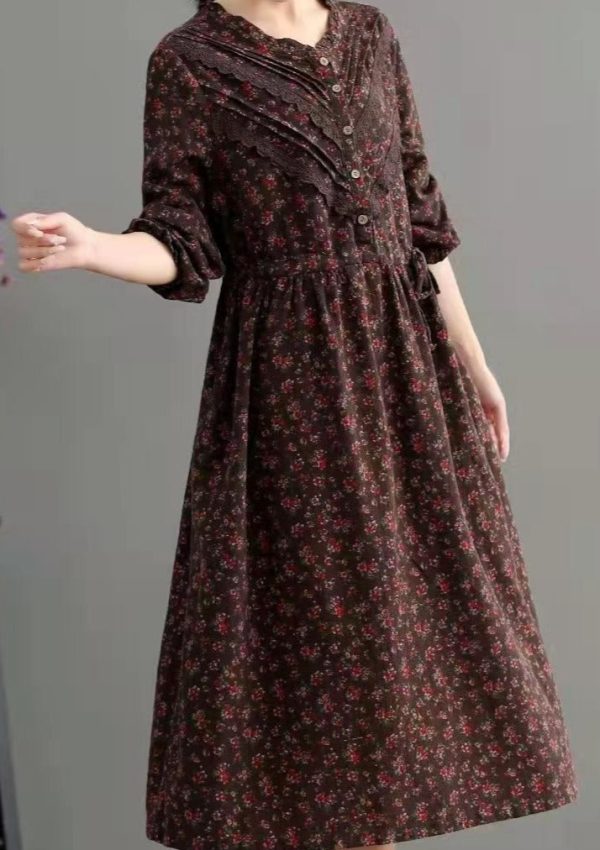 Bohemian Blue Pockets Print Loose Fall Maxi Dress Long sleeve - Image 4